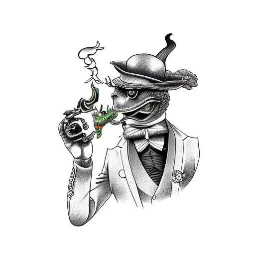 gentlemen frog smoking a pipe tattoo design idea