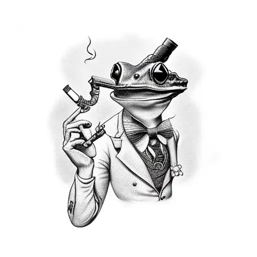gentlemen frog smoking a pipe tattoo design idea