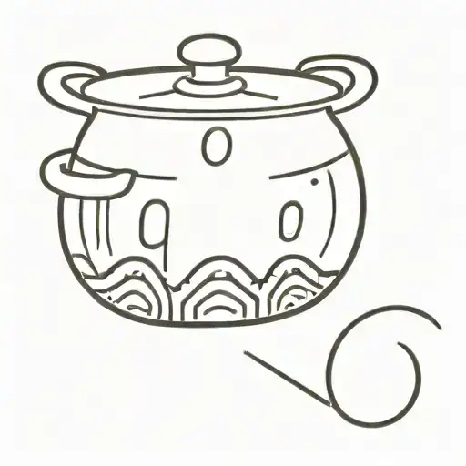 A minimalist tattoo of a cooking pot with Polynesian tribal patterns representing Niue, Tonga, and Samoa tattoo design idea