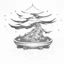 bonsai with studio ghibli characters tattoo design idea