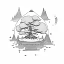 bonsai with studio ghibli characters tattoo design idea