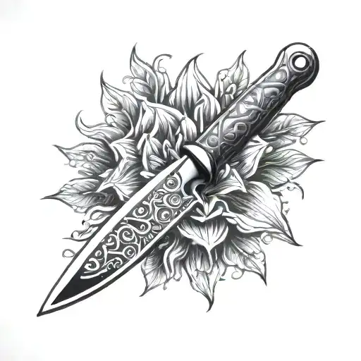 knife with datura tattoo design idea