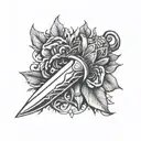 knife with datura tattoo design idea