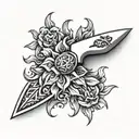knife with datura tattoo design idea