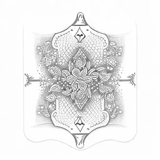 A dotwork design of a deck of playing cards with one card featuring a forget-me-not flower, representing Alzheimer's awareness and the importance of memory tattoo design idea