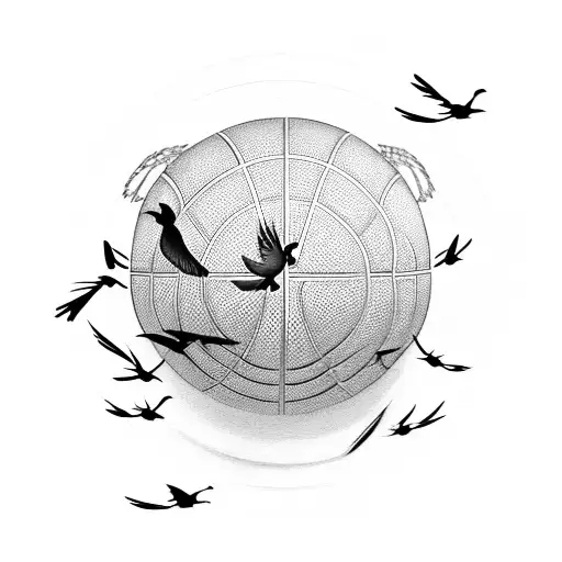 A basketball hoop with doves flying around it, symbolizing love and peace tattoo design idea