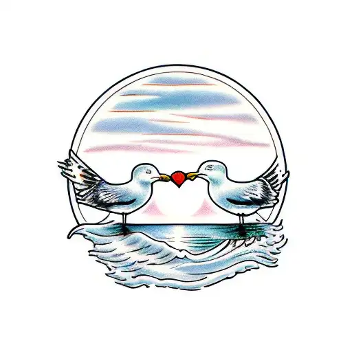 Seagull couple Sunset heart tattoo design idea