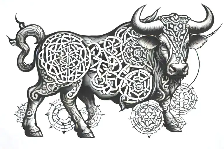 sacred geometry with taurus tattoo design idea
