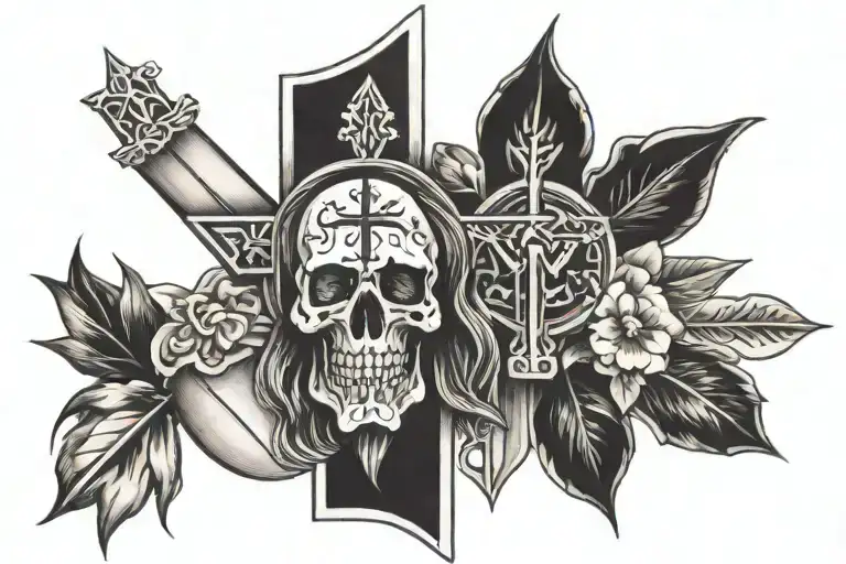 date 1970 and 1946 with a cross of Jesus between the two tattoo design idea