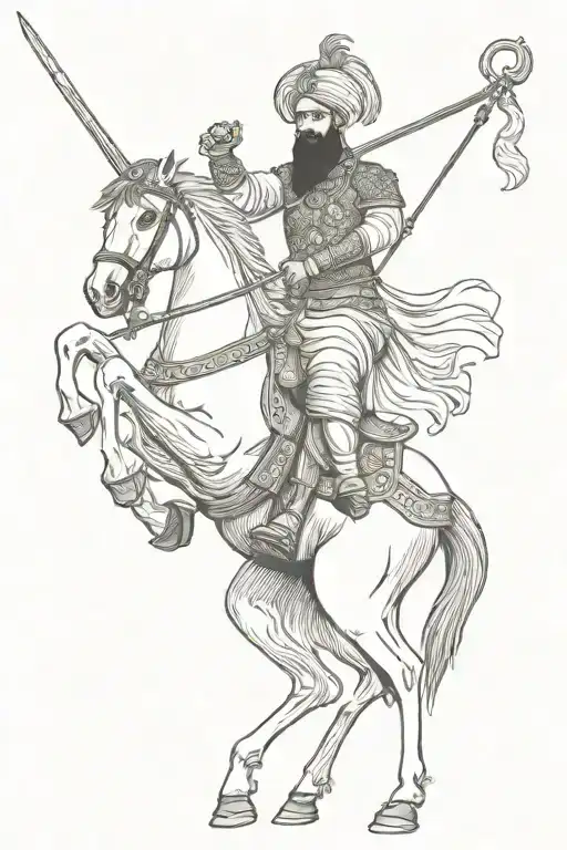 sikh warrior wielding a spear riding a rearing horse tattoo design idea