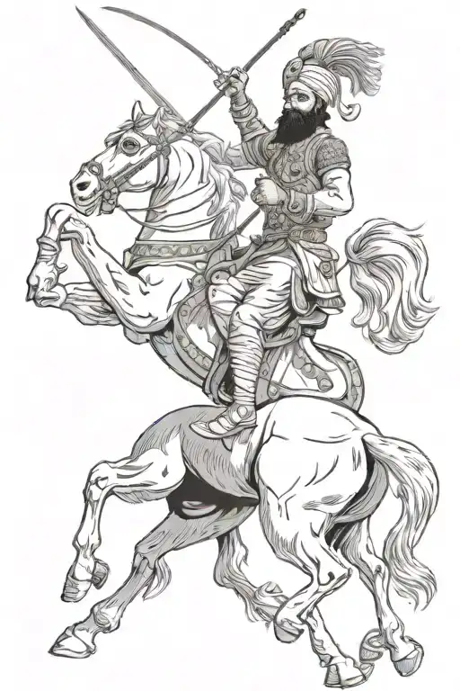 sikh warrior wielding a spear riding a rearing horse tattoo design idea