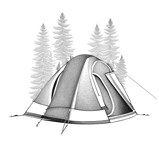 camping tent in forest tattoo design idea
