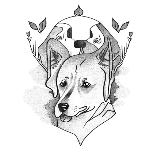 camping with trees and dog tattoo design idea