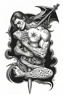 executioner holds a woman tattoo design idea