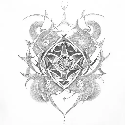 Geass symbol intertwined with scales of justice tattoo design idea