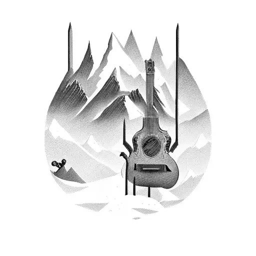 mountain guitar tattoo design idea