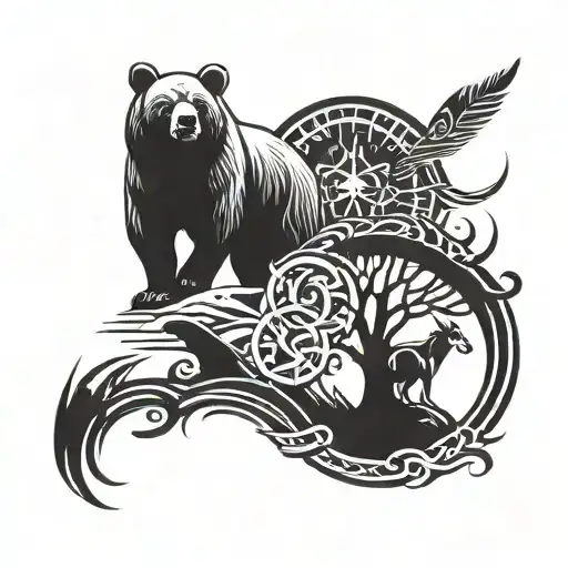 bear and crane and firefly and rabbit tattoo design idea