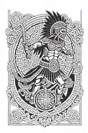 a Aztec warrior on a Mexican pirámide around Kukulkan quetzalcoatl and the background a Aztec calendar june 5th 2004  tattoo design idea