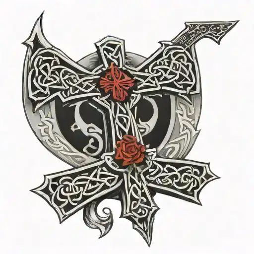 celtic cross cover up with guitar  tattoo design idea