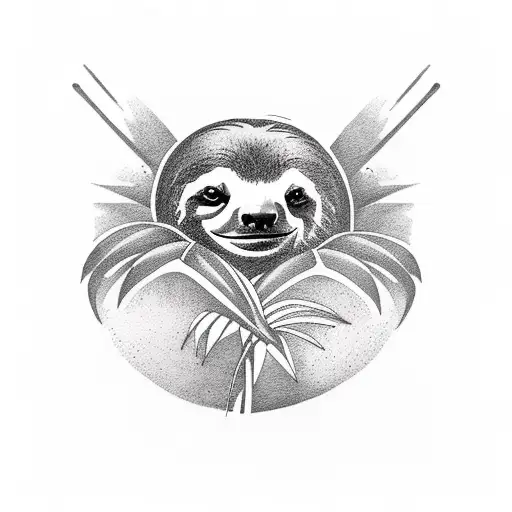 A minimalist tattoo of a sloth hanging from a palm tree, symbolizing the laid-back Pura Vida lifestyle of Costa Rica tattoo design idea