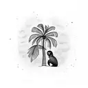 A minimalist tattoo of a sloth hanging from a palm tree, symbolizing the laid-back Pura Vida lifestyle of Costa Rica tattoo design idea