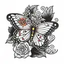 Rainbow with a yellow butterfly and red cardinal under it with lettering saying even pain hides a lesson tattoo design idea