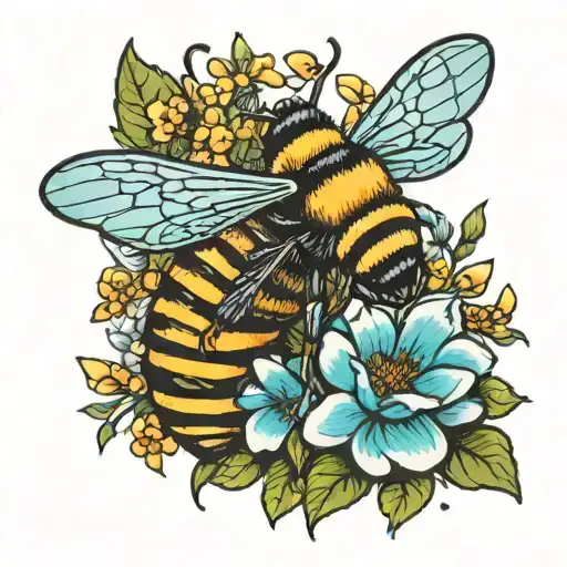flowers bee hive insects  tattoo design idea