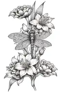 carnation daffodil violet flowers and dragonfly tattoo design idea