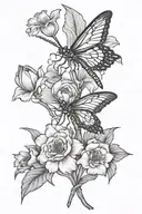 carnation daffodil violet flowers and dragonfly tattoo design idea