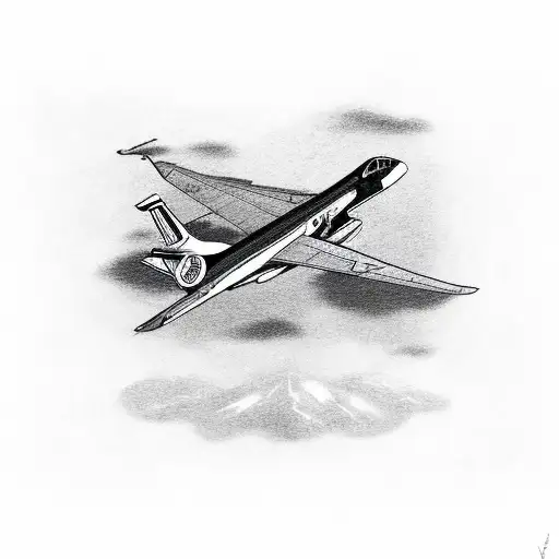 Air Force plane in sky with railroad on ground tattoo design idea
