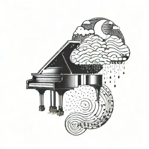 piano and rain cloud tattoo design idea