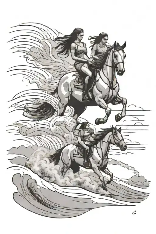 Daughters, desert landscape, swimming gracefully, surfing, horse back riding tattoo design idea