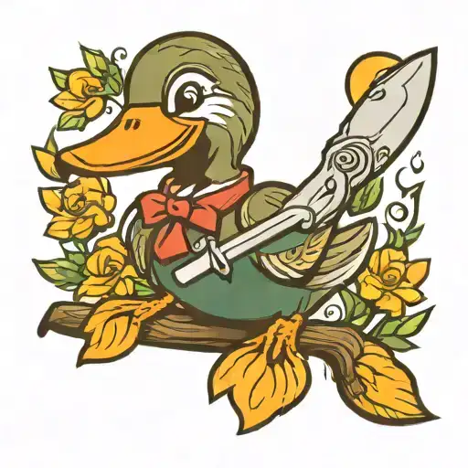 cute duck holding a knife tattoo design idea
