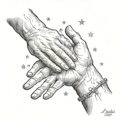 dad memorial- dad holding daughters hand looking up at the midnight sky  tattoo design idea