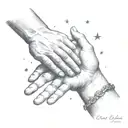 dad memorial- dad holding daughters hand looking up at the midnight sky  tattoo design idea