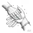 dad memorial- dad holding daughters hand looking up at the midnight sky  tattoo design idea