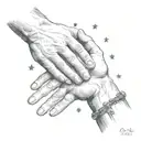 dad memorial- dad holding daughters hand looking up at the midnight sky  tattoo design idea