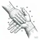 dad memorial- dad holding daughters hand looking up at the midnight sky  tattoo design idea