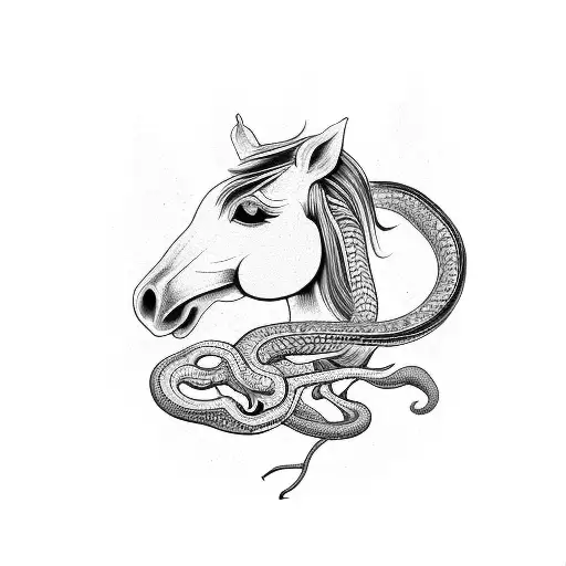 horse and snake and rooster separate  tattoo design idea