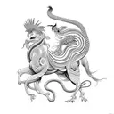 horse with snake and rooster tattoo design idea