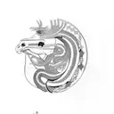 horse with snake and rooster tattoo design idea