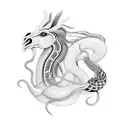 horse with snake and rooster separate  tattoo design idea