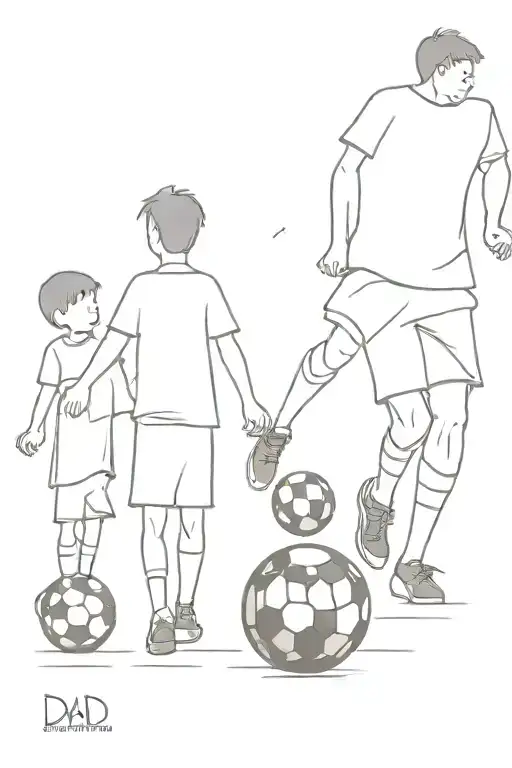 Soccer fans dad and 2 sons  tattoo design idea