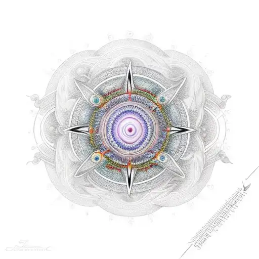 Intricate pattern of chakras and celestial bodies tattoo design idea
