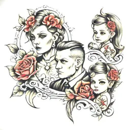 daddy twin daughters tattoo design idea