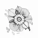 guadua forest With South American Fruits at the bottom, sunlight filtering through the leaves, tropical flower tattoo design idea