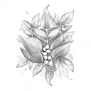 guadua forest With South American Fruits at the bottom, sunlight filtering through the leaves, tropical flower tattoo design idea