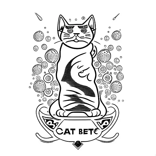Beer bottle with a cat silhouette formed by bubbles tattoo design idea