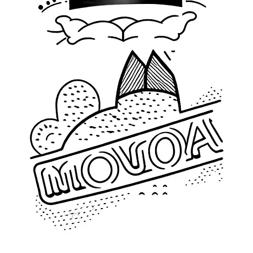 Moonlit cityscape with a cat silhouette on a beer label tattoo design idea