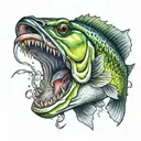 blue and green bass fish with hook and lure in mouth tattoo design idea